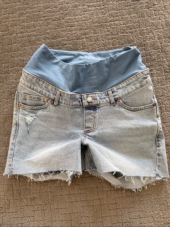 H&M Pants - H&M Light Blue Denim Maternity Shorts with Blue Stretch Panel